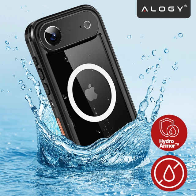 Alogy HydroArmor™ IP68 Case for Apple iPhone 17 Air 6.6", 360° Armored Case with Clear Back, MagSafe Compatible, Black