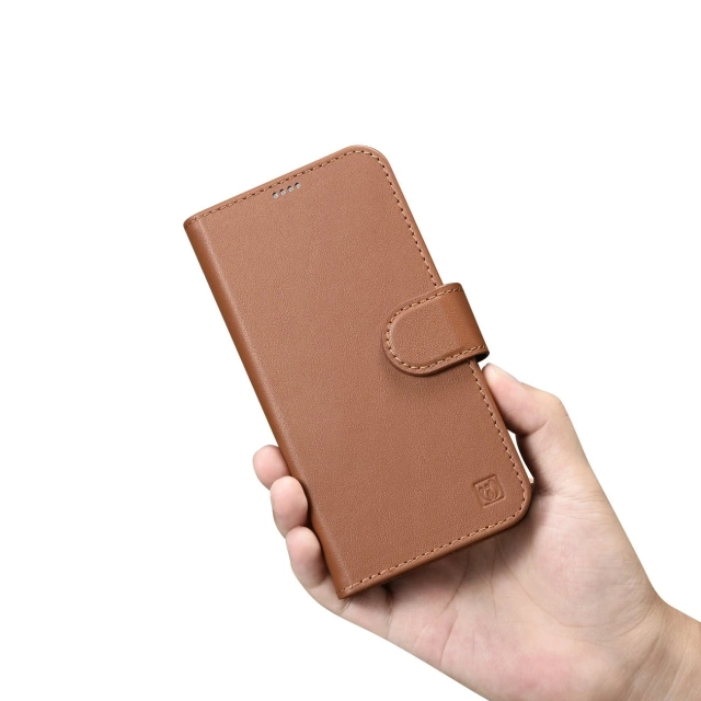 iCarer Wallet Case 2in1 Phone Case for iPhone 14 Pro Max Anti-RFID Leather Flip Cover Brown