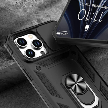 Pancierové puzdro pre Apple iPhone 13 Pro s krytom fotoaparátu Alogy Camshield Stojan Ring Duty Black Glass