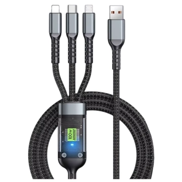 120cm nabíjecí kabel Alogy 3v1 pro rychlé nabíjení 100W USB na USB-C Micro Lightning, černý