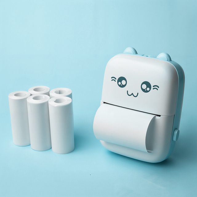 Drukuś Thermal Printer with 6 Rolls of Thermal Paper for Kids Blue