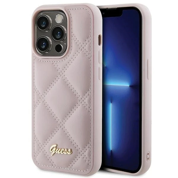 Etui Guess GUHCP15XPSQSQSP pro iPhone 15 Pro Max 6,7" różowy/růžové pevné pouzdro prošívané kovové logo