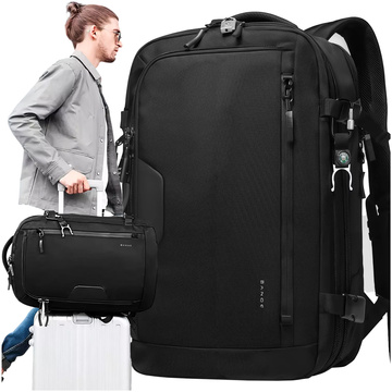 Bange Wasserdichter Rucksack für 15,6-Zoll-Laptop, Stadtreisender, erweiterbar auf 55 x 35 x 21–27 cm, für Flugzeug, Herren, Damen, Vorhängeschloss, Kompass, Flaschenclip, Schwarz