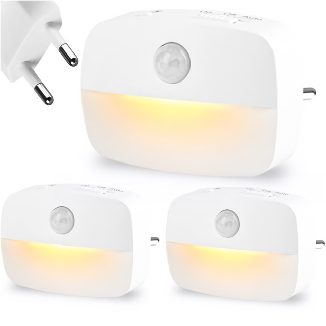 3x LED night lamp with motion sensor for EU socket, 3 light colors Alogy Night Light White