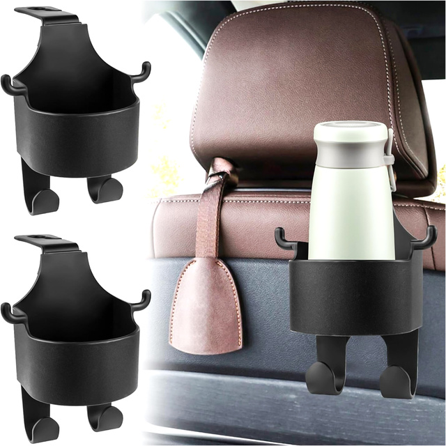 2x Hanger holder hook car 5in1 for seat headrest car organizer for cup drink Alogy Car Black