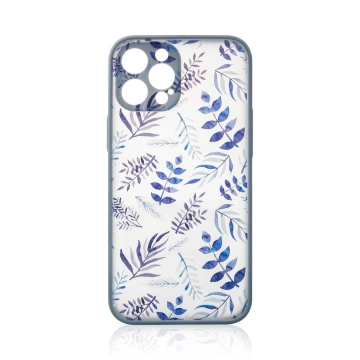 Designové pouzdro pro iPhone 12 Pro Max, květinový kryt tmavě modrý