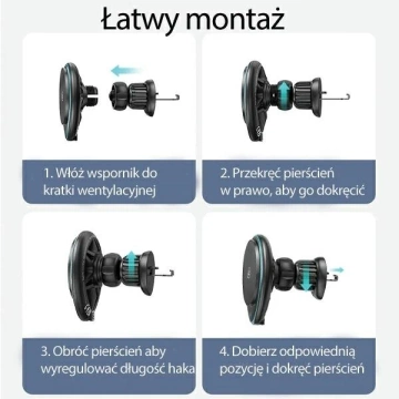 Uchwyt Indukcyjny 15W USAMS US-CD222 do Kratki Wentylacyjnej Czarny