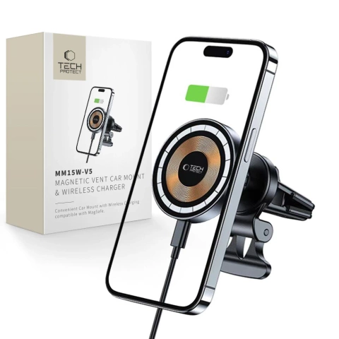 Magnetický indukční držák do auta MM15W-V5 Magnetic MagSafe Vent Car Mount Bezdrátová nabíječka 15W na mřížku Černá