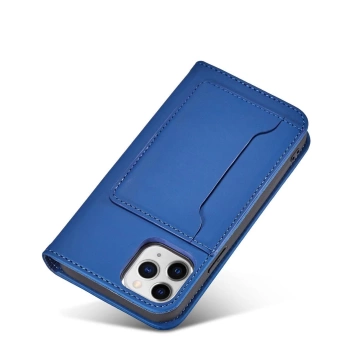 Magnet Card Case pro iPhone 12 obal na karty peněženka stojánek na karty modrý