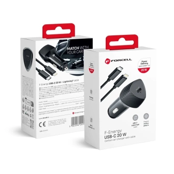 Forcell Carbon Autoladegerät 20W USB-C Lightning Kabel