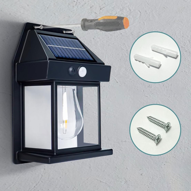 LED solárne fasádne nástenné svietidlo vonkajšie Žiarovka súmrak pohybový senzor vodotesné nástenné retro svietidlo s krytím IP65