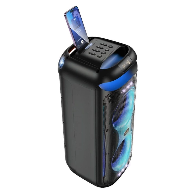 HOCO HA13 Pro zestaw karaoke 60 W, RGB LED, 2× mikrofony TWS, BT 5.4