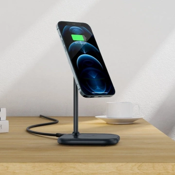 Bezdrátová nabíječka Acefast 15W Qi pro iPhone (s MagSafe) a stojánek Apple AirPods Magnetický držák šedý (E6 šedý)