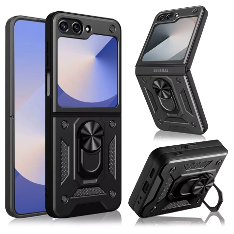 Pouzdro pro Samsung Galaxy Z Flip 6 Armored Case Stand Ring Alogy černé