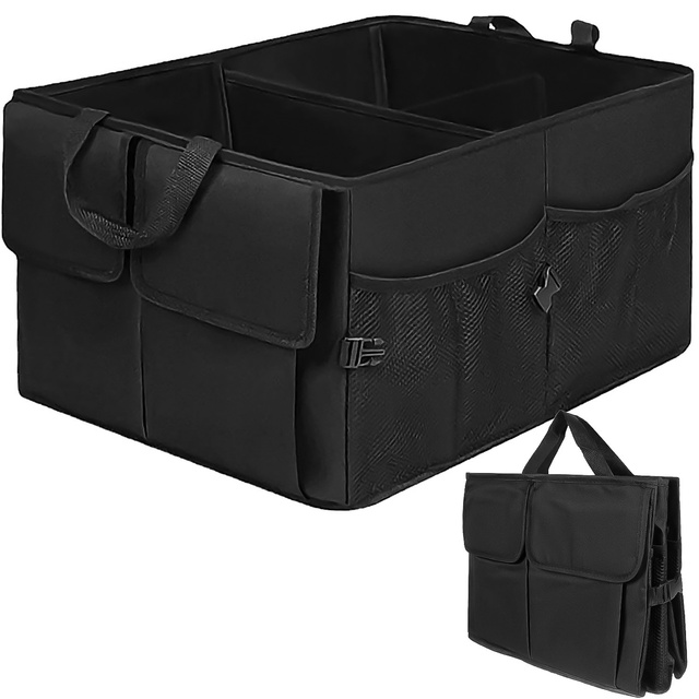 Car organizer trunk bag trunk XXL trunk 6 pockets for phone book drinks tissues Black 2x headrest holder
