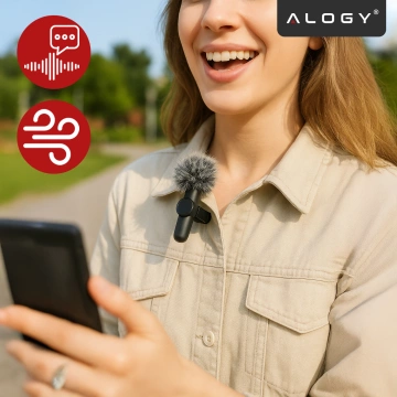 Bezdrátový mikrofon 2x sada - Lightning pro iPhone, potlačení hluku, lehká konstrukce, dosah až 20 metrů - 2x klopový mikrofon s kožešinovým krytem, ​​sluchátko na telefon - Alogy DualVoice™ černá