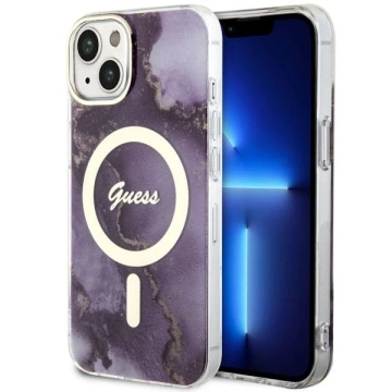 Etui Guess GUHMP14SHTMRSU pro iPhone 14 6,1" pevný obal Golden Marble MagSafe