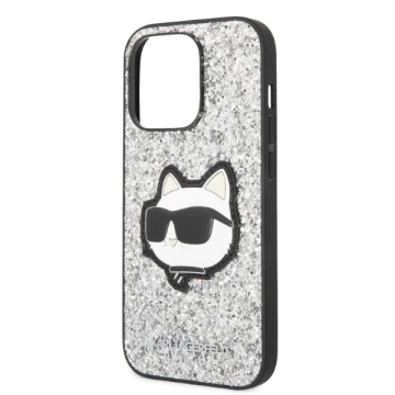 Etui Karl Lagerfeld KLHCP14XG2CPS pro iPhone 14 Pro Max 6,7" pevný obal Glitter Choupette Patch srebrny/stříbrný