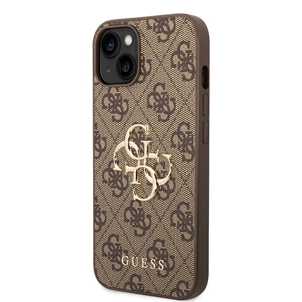Etui Guess GUHCP15S4GMGBR pro iPhone 15 6,1" brązowý/hnědý pevný obal 4G Big Metal Logo