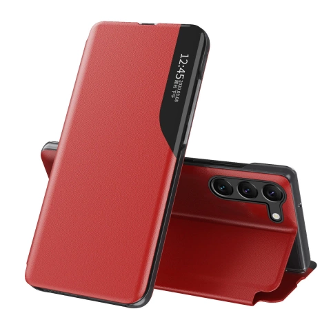 Eco Leather View Case for Samsung Galaxy S23 Plus with a flip stand red