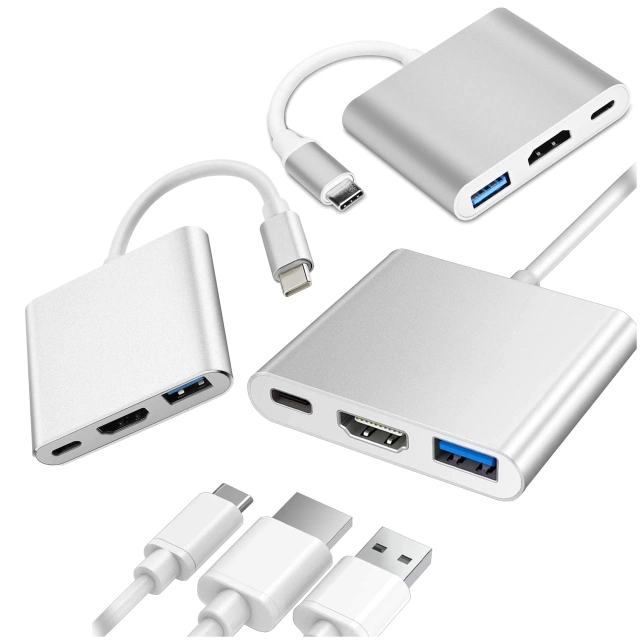 Adaptér HUB 3v1 Alogy adaptér USB-C 3.0 HDMI USB-A Strieborný