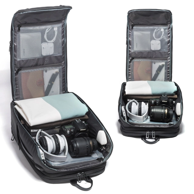 Wasserdichter Rucksack von Bange für Laptops bis 15,6 Zoll, ideal für Städtetrips, 49 x 31 x 18 cm, erweiterbar für Arbeit und Flugreisen, für Damen und Herren, mit USB-Anschluss, Schwarz