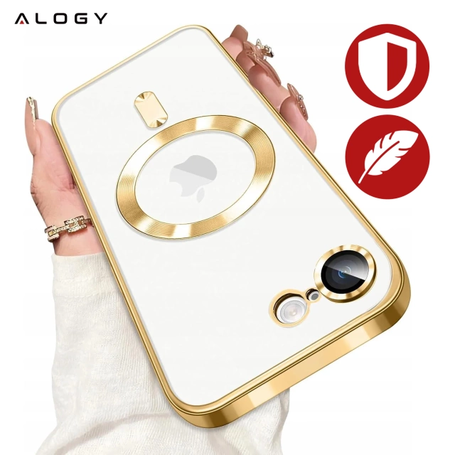 Etui do Apple iPhone 16e Alogy LuxeShield™️ Glamour Luxury Ring obudowa do MagSafe z osłoną aparatów Złote