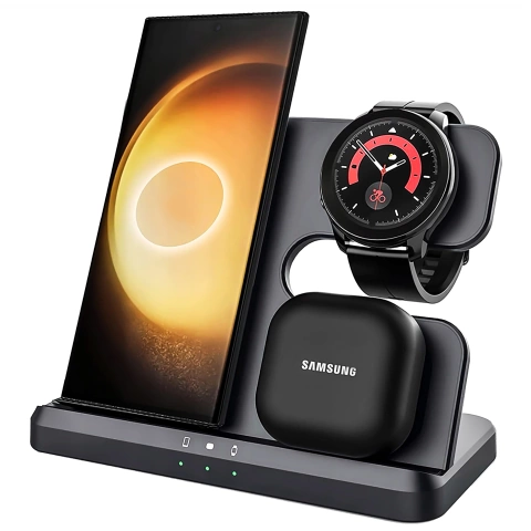 Bezdrôtová indukčná nabíjačka 3v1 Qi 3.0 Rýchla pre Samsung S22 S23 S24 Galaxy Watch Buds Station čierna