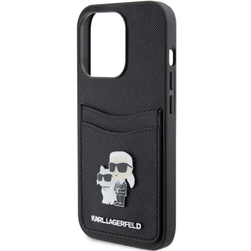 Etui Karl Lagerfeld KLHCP15LSAPKCNPK pro iPhone 15 Pro 6,1" černý/černý pevný obal Saffiano Cardslot Karl