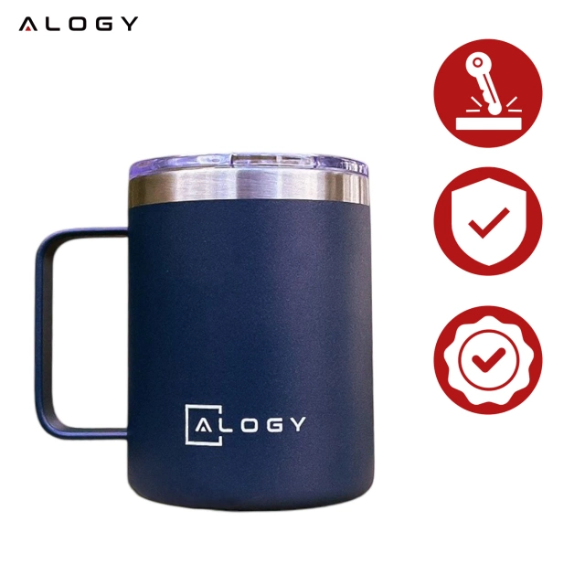 Thermal mug 420ml with handle lid for coffee tea steel cold and warm drinks Alogy navy blue