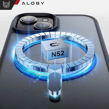 Puzdro na iPhone 15 Plus MagSafe Matt Case Cover Matte Alogy Ring Armored Phone Case Black