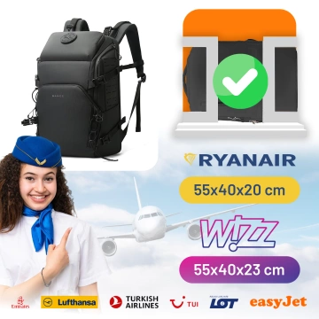 Водонепроникний рюкзак Bange для ноутбука 15.6", city traveler, 45х30х16 см, для роботи, літака, чоловічий, жіночий, з USB портом Чорний