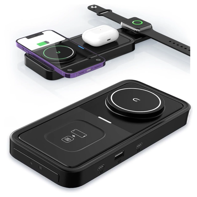 Бездротовий індуктивний зарядний пристрій Qi QC 3.0 3in1 Fast для Apple iPhone Airpods Watch Charging Station 15W чорний