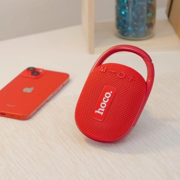 Prenosný Bluetooth reproduktor HOCO HC17 s karabínou, červený 5W