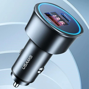 USAMS Nabíjačka do auta 1xUSB 1xUSB-C C26 95W (iba hlava) Fast Charge čierna/čierna CC146TC01 (US-CC146)