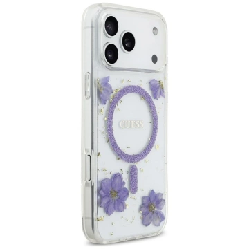 Etui Guess Resin Flowers Glitter MagSafe na iPhone 17 Pro Max - Fioletowe