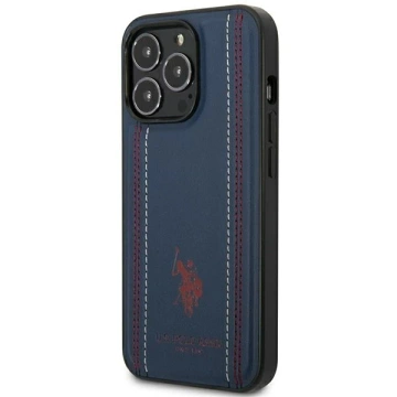 Puzdro US Polo USHCP14XPFAV na telefón Apple iPhone 14 Pro Max 6,7" námornícka modrá/námornícka modrá kožený steh