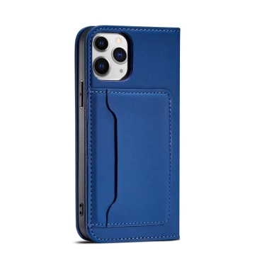 Magnet Card Case pro iPhone 12 obal na karty peněženka stojánek na karty modrý