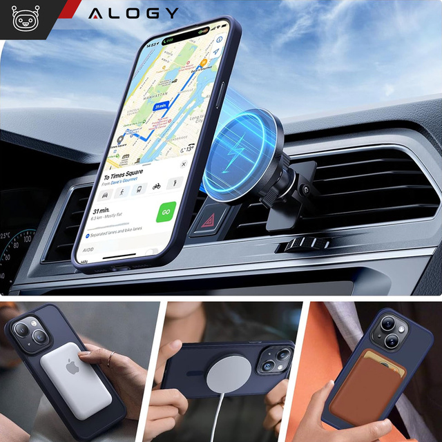 Case for iPhone 15 Plus MagSafe Matt Case Cover frosted Alogy Ring armored phone case Navy blue