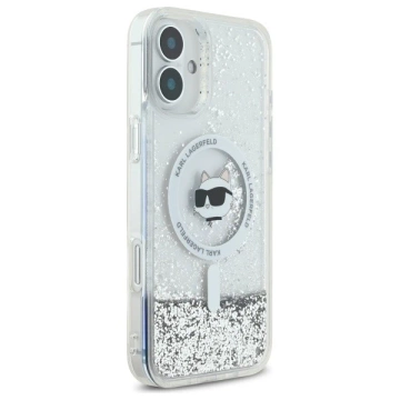 Etui Karl Lagerfeld pro iPhone 16 6,1" Magsafe Hardcase Transparentní tekutá třpytivá chupette hlava