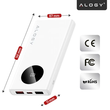 PowerBank Alogy TurboCharge 120W PD PowerDelivery Schnellladung 10000mAh 2x USB-A 1x USB-C Weiß