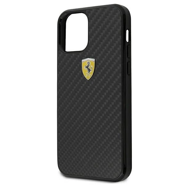 Pouzdro Ferrari iPhone 12 mini 5,4" černo/černé pevné pouzdro On Track Real Carbon