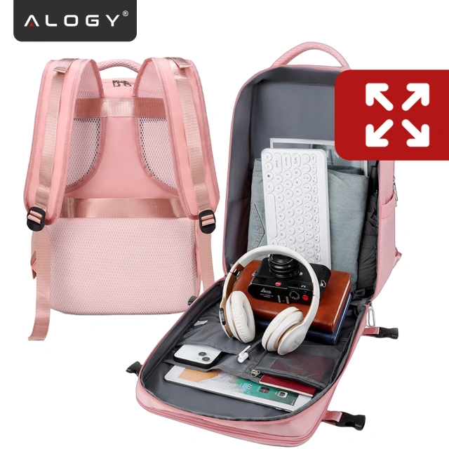 Damen-Reise-Laptop-Rucksack für Koffer, Gepäck, Flugzeug, Arbeit, Schule, 45 x 30 x 20 cm, Alogy Pink