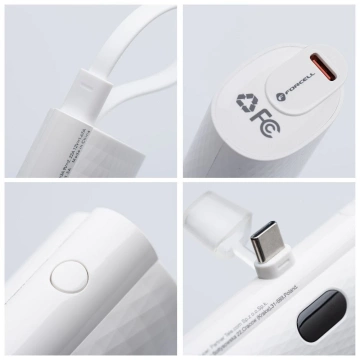 Powerbanka FORCELL F-ENERGY Power Plug F5K3 s vestavěným konektorem typu C PD 20W 5000mAh bílá