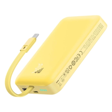 Baseus Magnetic Mini MagSafe 10000mAh 30W Power Bank with Built-in USB-C Cable - Yellow Baseus Simple Series USB-C Cable - USB-C 60W 0.3m
