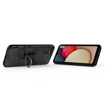 Odolné hybridné puzdro Ring Armor s magnetickým krytom pre Samsung Galaxy A03s (166,5) čierne