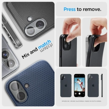 Tvrdené sklo Chránič fotoaparátu Spigen Optik.Tr "EZ FIT" Chránič fotoaparátu 2-PACK pre Apple iPhone iPhone 16/16 Plus Crystal Clear