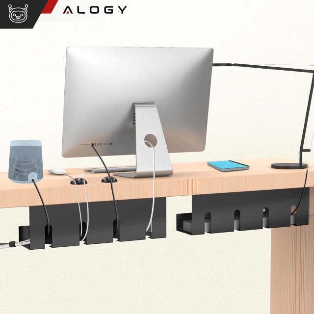 Kabel-Organizer unter der Tischplatte, Ablage für Kabel, Kabelleisten, Tischplatte, Aluminiumhalter Alogy 40 cm Schwarz
