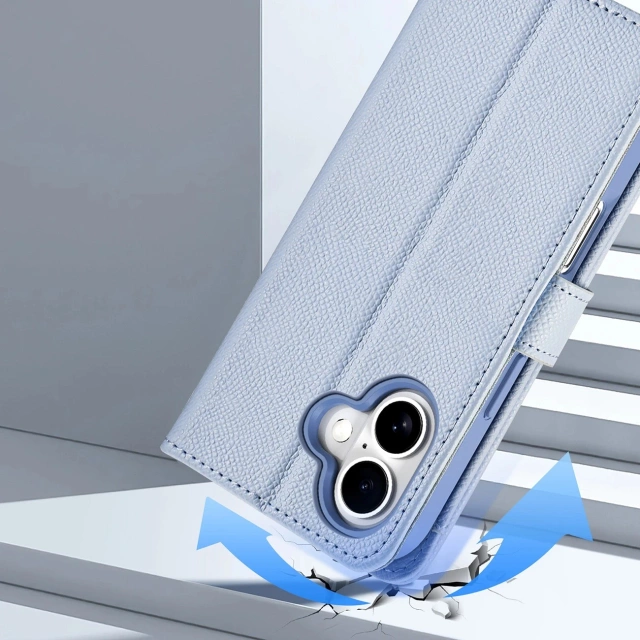Dux Ducis Lawa iPhone 16 Lederhüllen mit blauem MagSafe Wallet