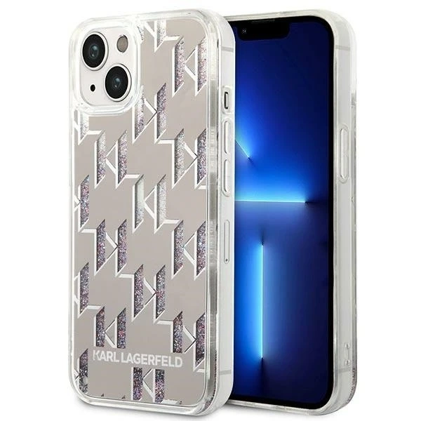 Ochranné pouzdro na telefon Karl Lagerfeld KLHCP14SLMNMS pro Apple iPhone 14 6,1" pevný obal stříbrný/stříbrný Liquid Glitter Monogram